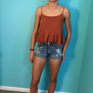 Rust tank top with ruffle
